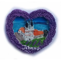 Hűtőmágnes nagy poliszton ( Levendula szív, Tihanyi Apátság, Tihany felirat )