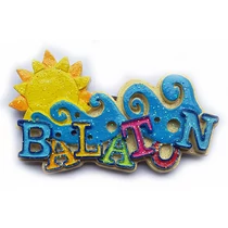 Hűtőmágnes nagy poliszton ( Balaton felirat színes, Nap, hullámok )