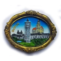 Hűtőmágnes nagy poliszton ( Aranyozott képkeret, Siófok, víztorony, látkép )