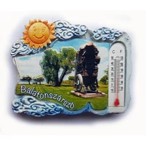 Hűtőmágnes nagy poliszton ( Fekvő kőlap, Balatonszárszó, Nap, József Attila emlékmű, hőmérő )