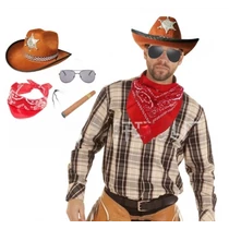Cowboy jelmez szett ( kalap, szemüveg,szivar, fekete kendő )