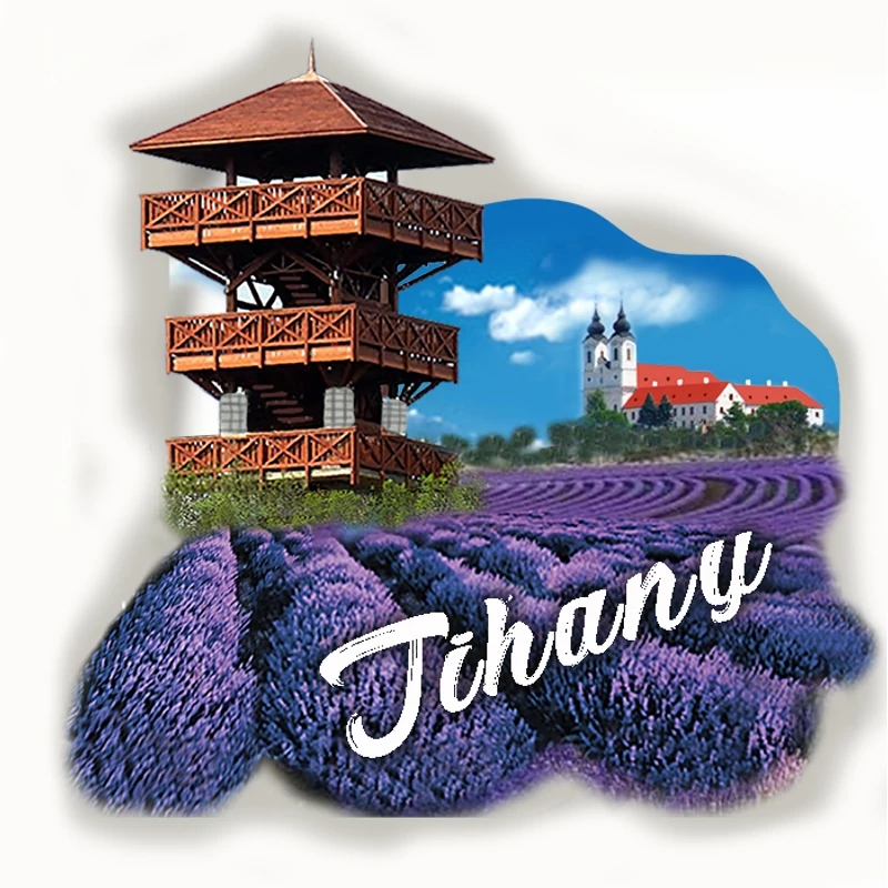 Hűtőmágnes nagy poliszton ( Tihany kilátó, levendula mező, Tihany felirat )