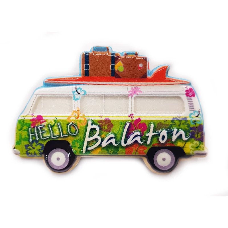 Hűtőmágnes nagy poliszton  ( Hippi busz, Hello Balaton felirat )
