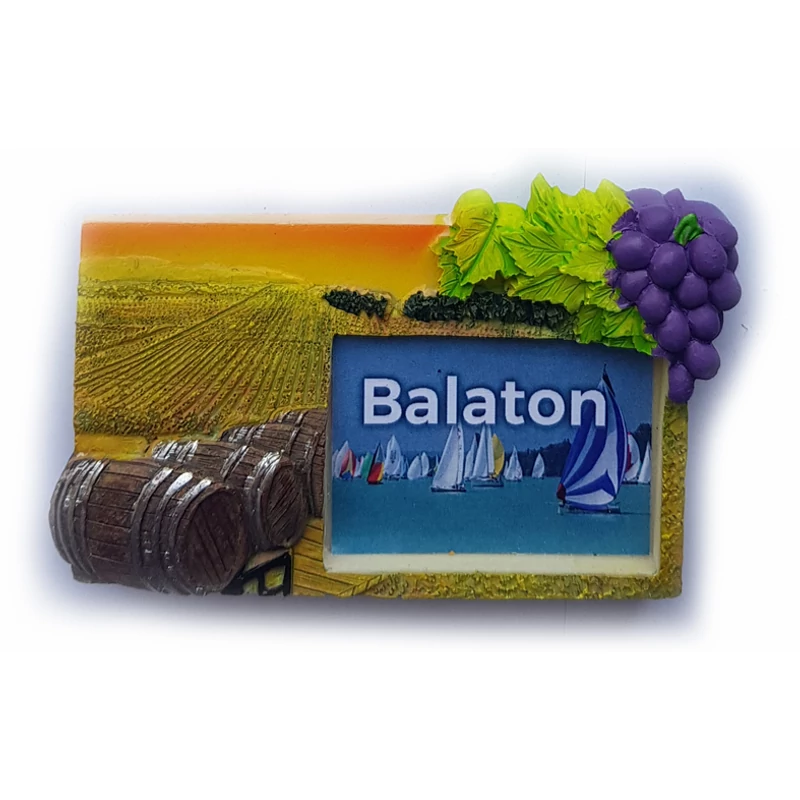 Hűtőmágnes nagy poliszton ( Hordó, szőlőfürt, vitorlások / ablakos )