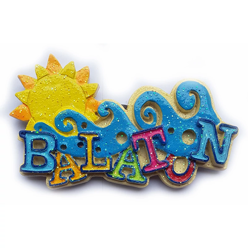 Hűtőmágnes nagy poliszton ( Balaton felirat színes, Nap, hullámok )