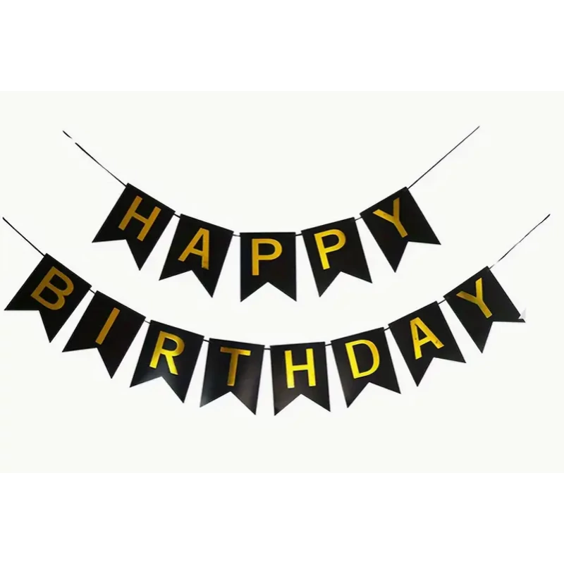 Happy Birthday füzér 3 féle  (fekete, fehér, sárga vegyesen) 2 m