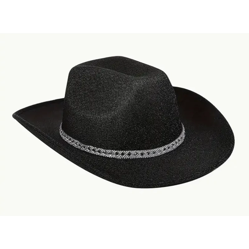 Zsinóros cowboy kalap ( fekete, ezüst, púder rózsaszín )